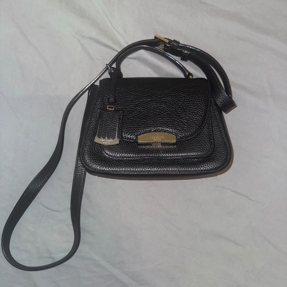 Kate Spade Black Pebbled Leather Crossbody Bag Top Handle Satchel Gold Hardware